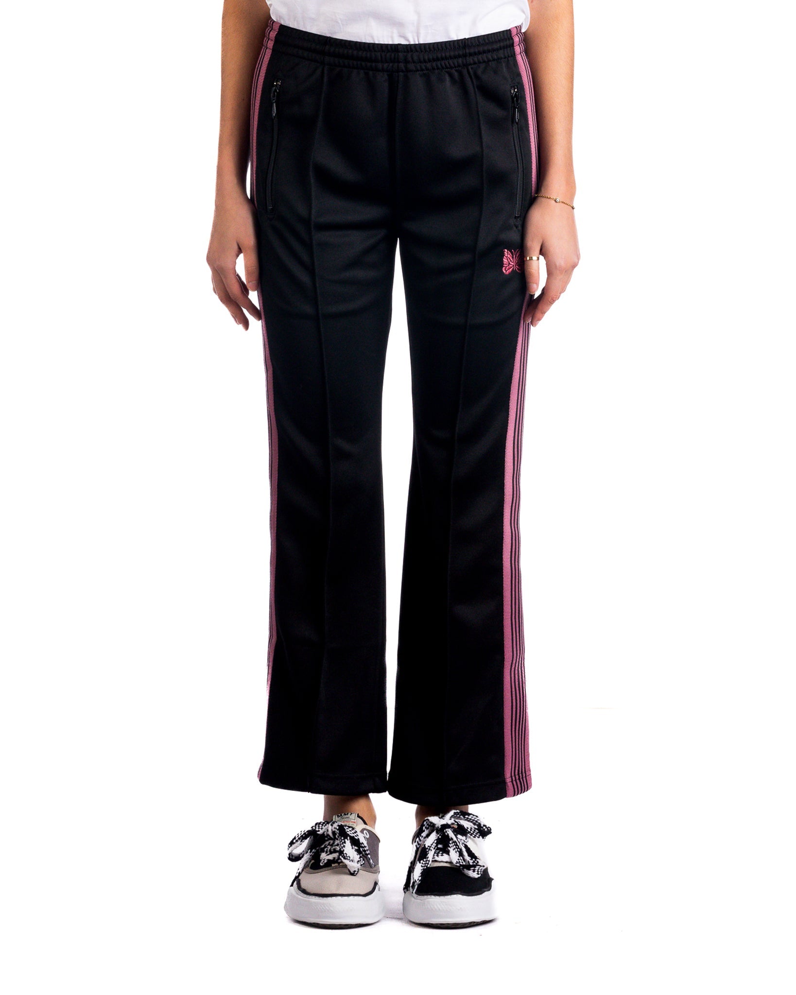 Needles Track Pants Boot Cut Poly Smooth 'Black/Pink' - WMNS