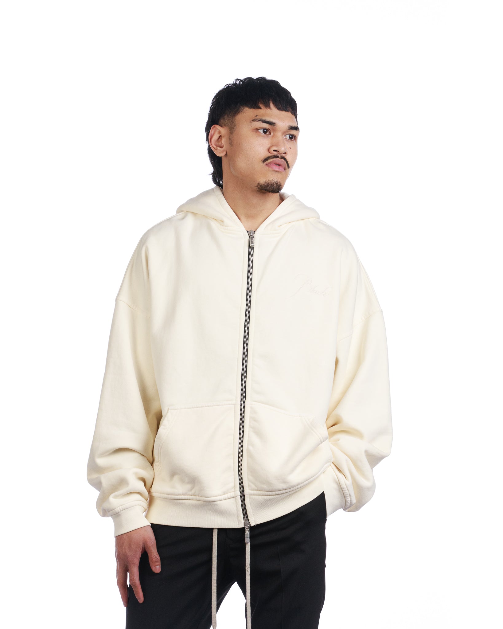 Rhude Embroidered Logo Zipped Hoodie 'Cream'