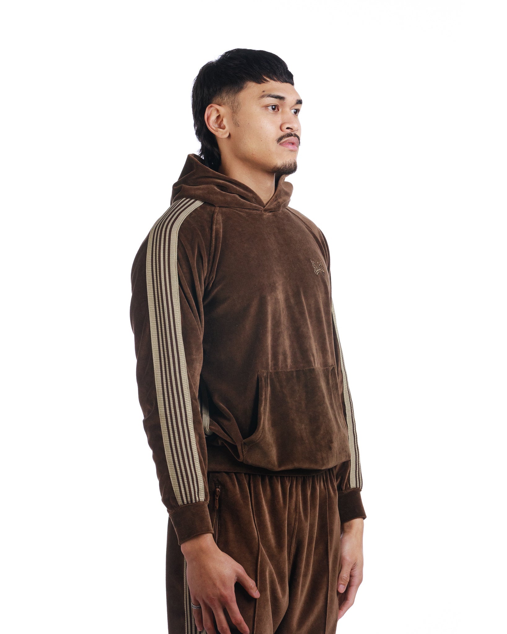 Needles Track Hoodie Velour 'Brown/Beige'