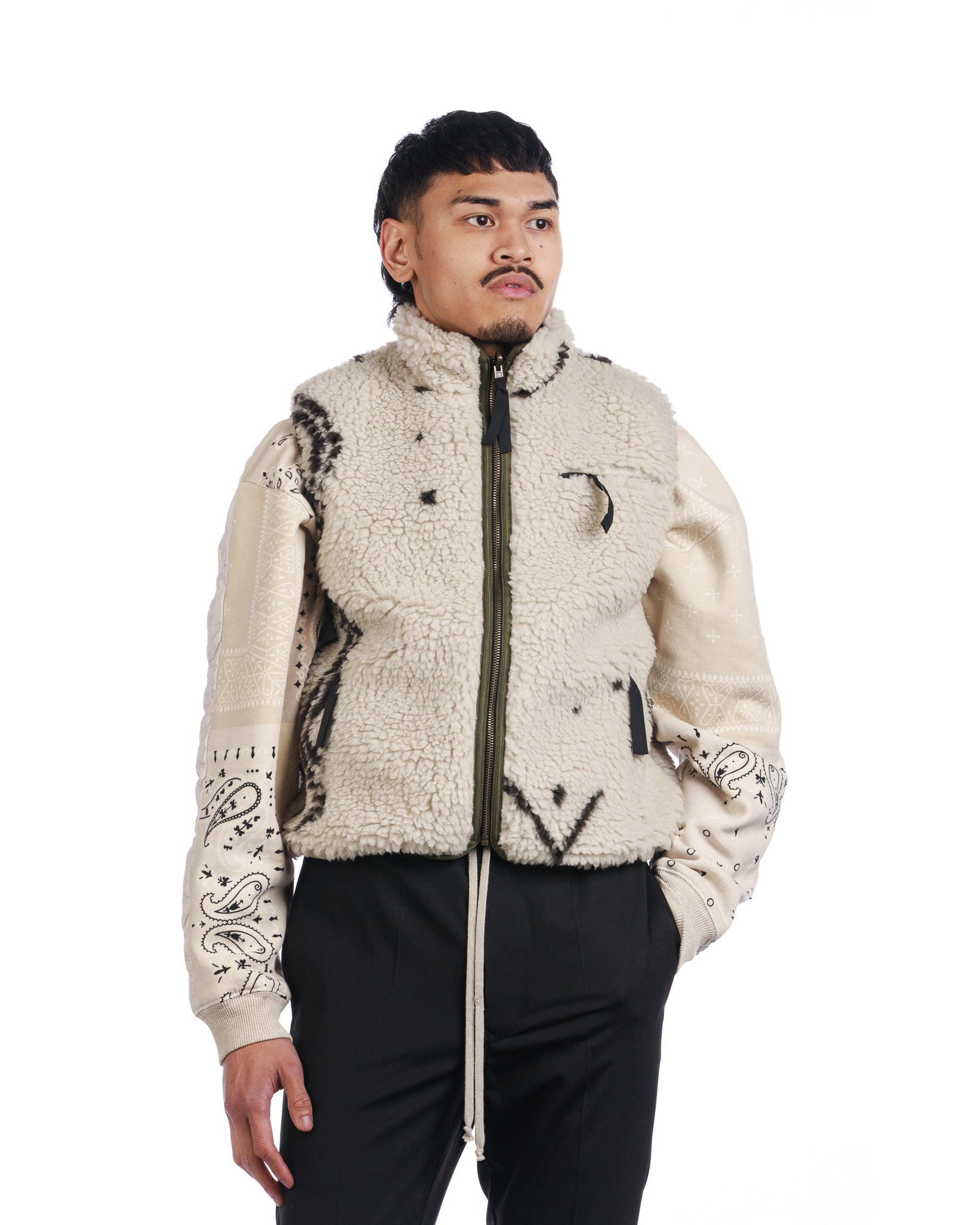 Kapital Beniwaren Pattern Boa Fleece Reversible Vest 'Cream'