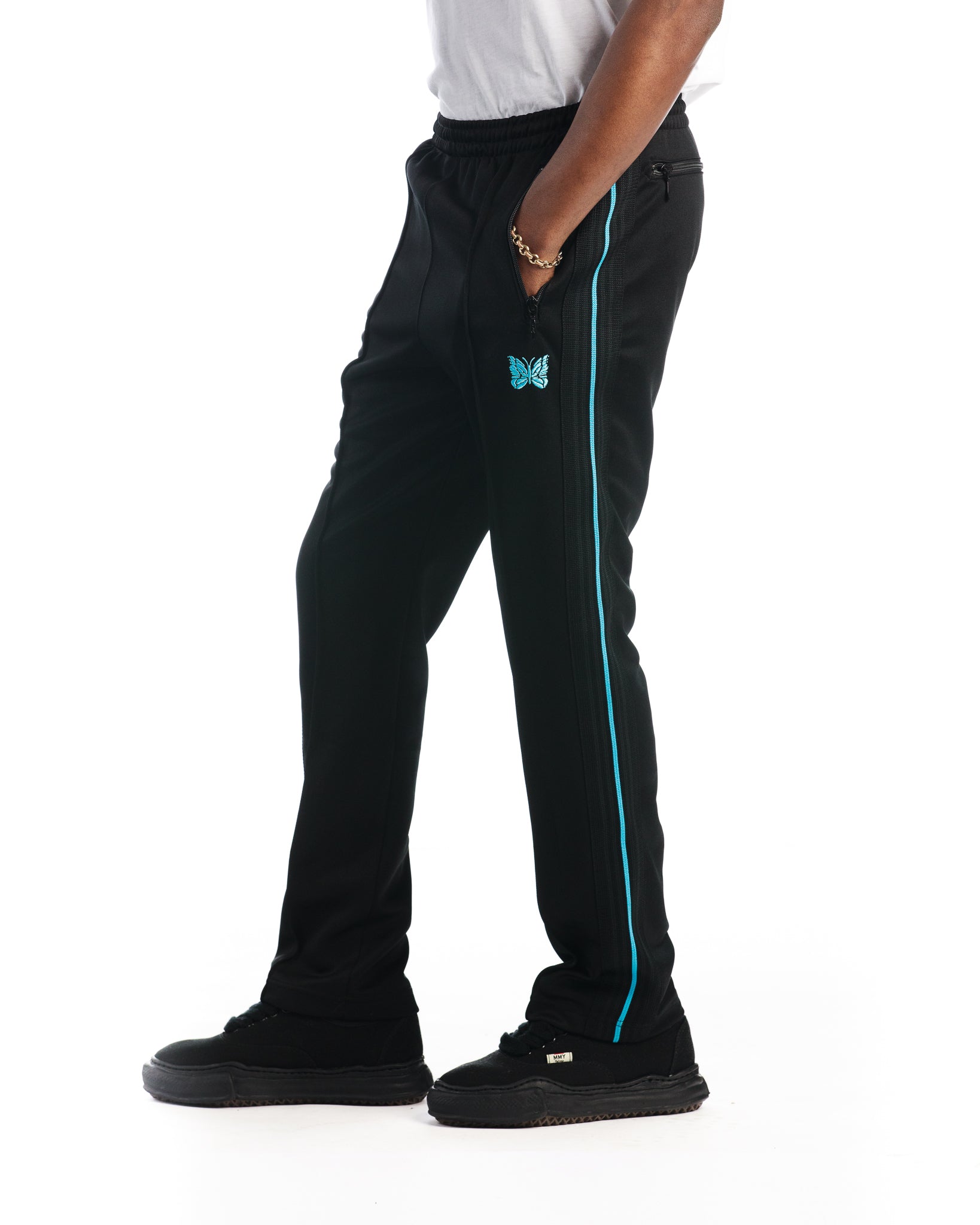 Needles Narrow Track Pant 'Black/Blue' – A Bold Fusion of