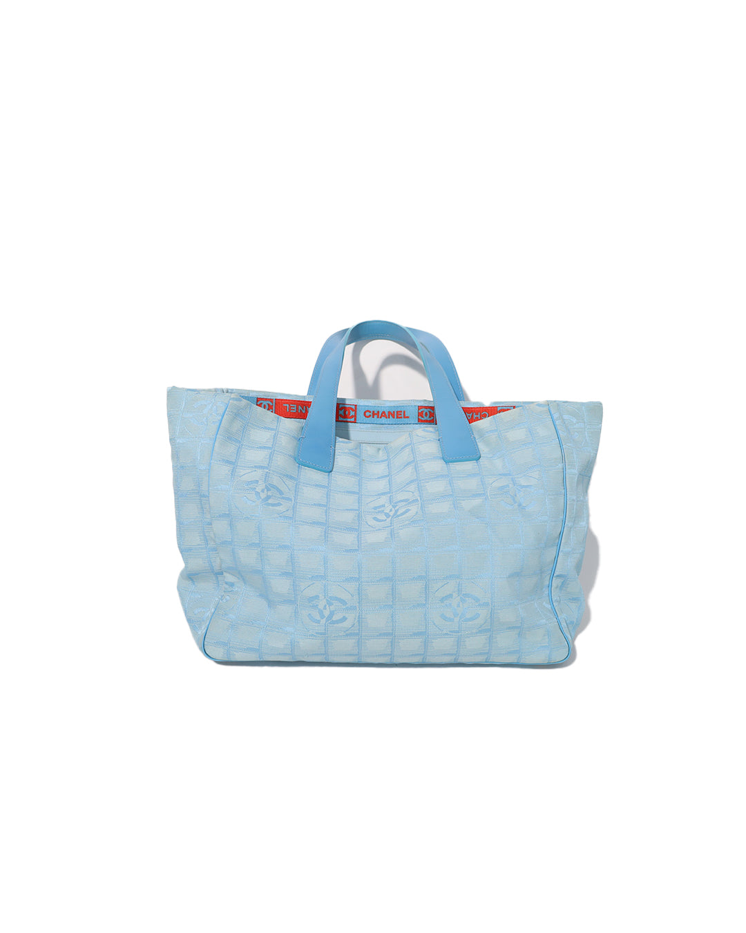 Authentic Chanel Travel Line light Blue Jacquard Nylon Tote Bag